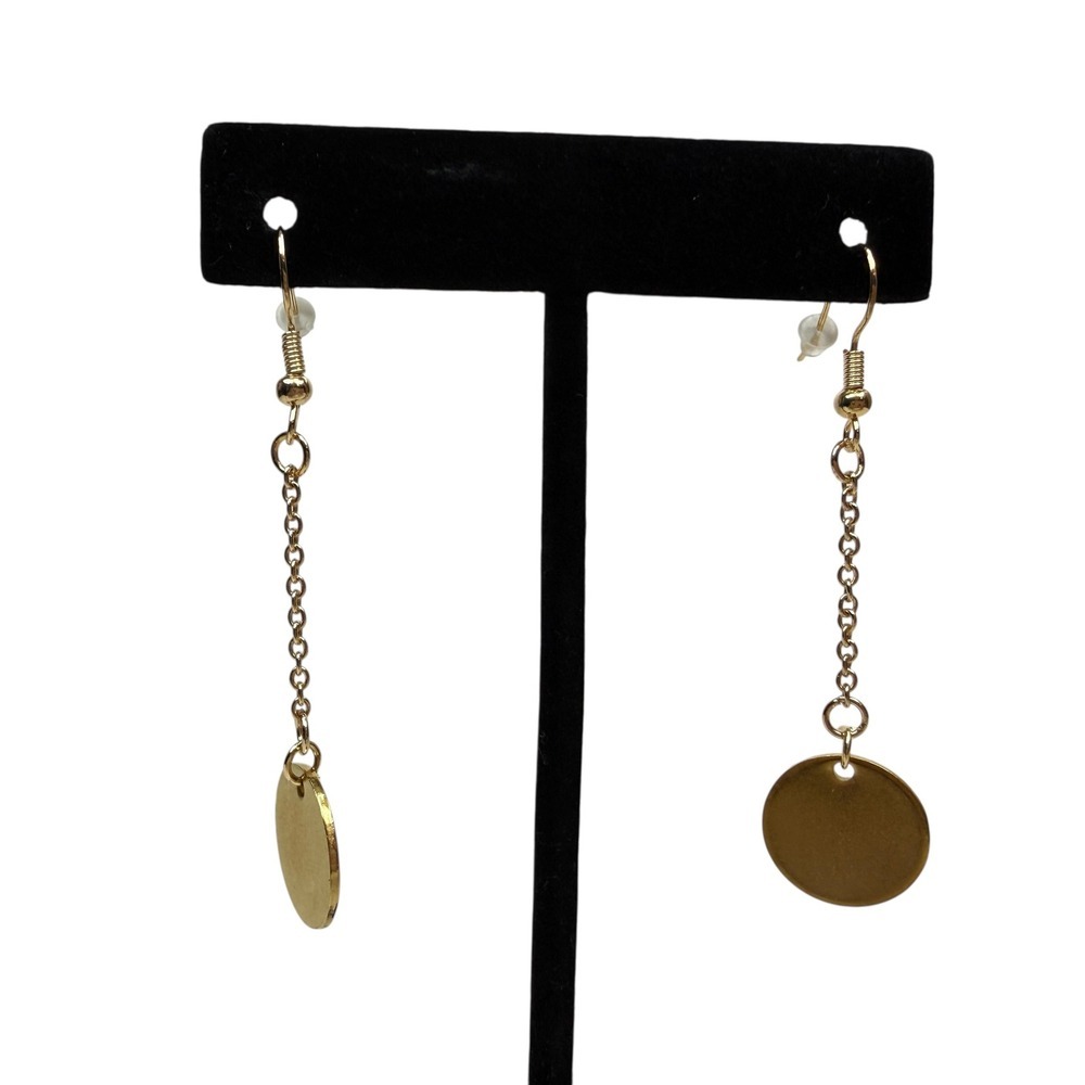 Gold Tone Dangle Drop Chain Earrings Charm Medallion Fashion Jewelry 2.5 in L